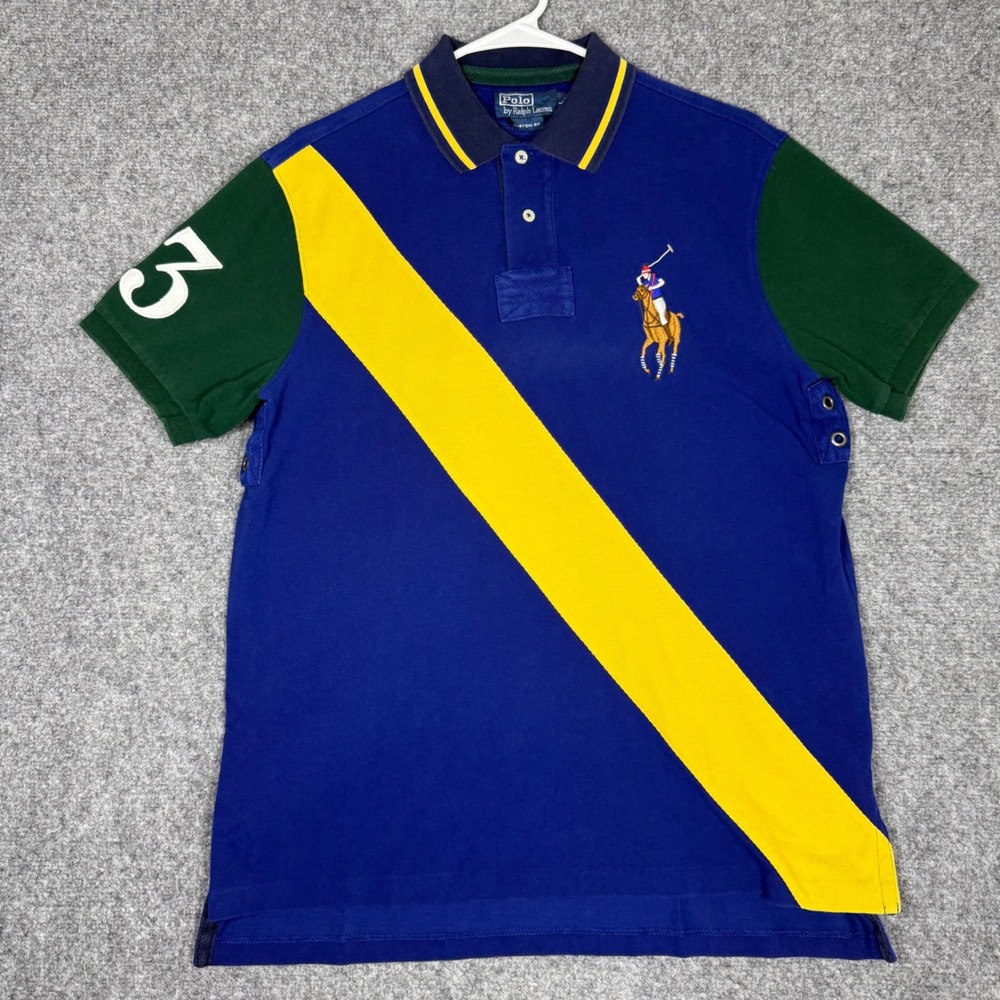 Polo Ralph Lauren Big Flesh Pony Polo Shirt Mens Large Blue Custom Fit Y2k